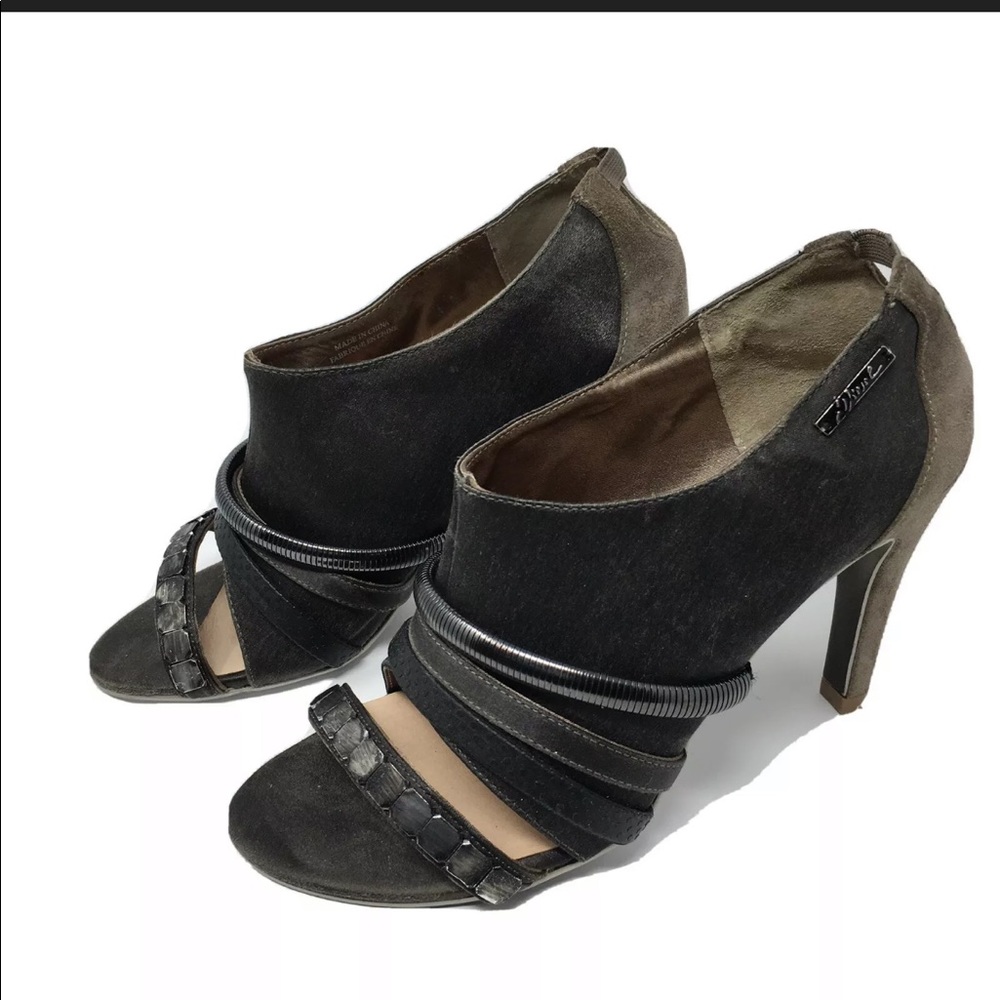 Diesel open toe suede heels with metal details
